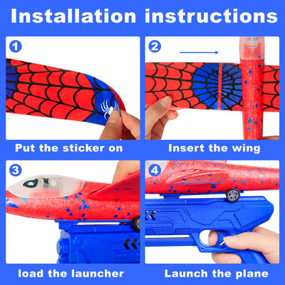 HitToys Airplane Launcher Toy & Spider Hover Soccer Ball Set for Kids | 3 Pack Spider Foam Gliders Air Planes, 3-in-1 Rechargeable Toddler Air Floating Football Toy Ball with Led for Boys Birthday