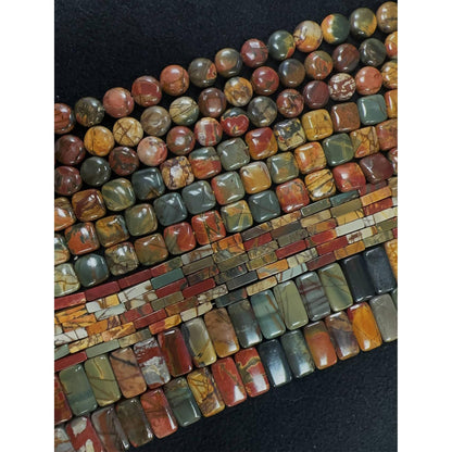 Land Long 28-31Pcs 12mm Natural Red Creek Jasper Bead, Large Flat Square Picasso Regalite Jasper Stone Beads for Jewelry Making Crafts Bracelets