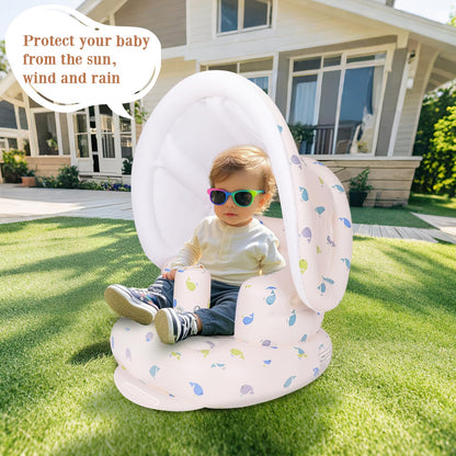 AirSwim Inflatable Baby Seat with Detachable Canopy and Built-in Pump, Inflatable Baby Chair for Babies 3 Months and Up, Sit Me Up Chair for Outdoor Indoor, Bumbo Seat for Infants, Whale
