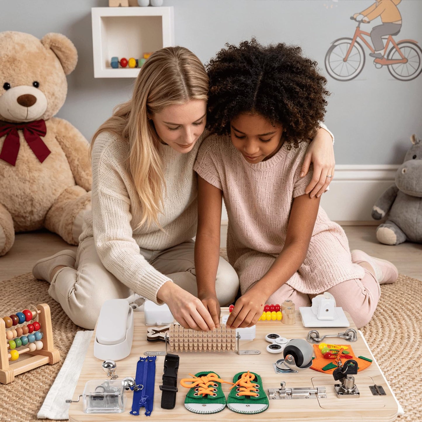 DigNew 20 Inch Large Montessori Busy Board, 18 in 1 Sensory Fidget Board with Stand, Premium Wooden Tactile Board, Busy Board for Travel Office Desk Decor & Gift
