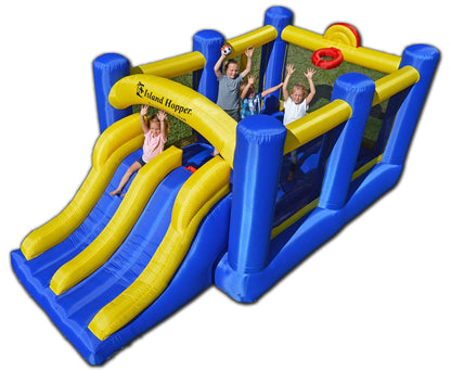 Island Hopper Racing Slide and Slam Inflatable Bounce House – Dual Slides, Climbing Wall & Basketball Hoop for Fun – Jumper for Kids with Durable PVC Build – Outdoor/Indoor Bounce House for Big Kids