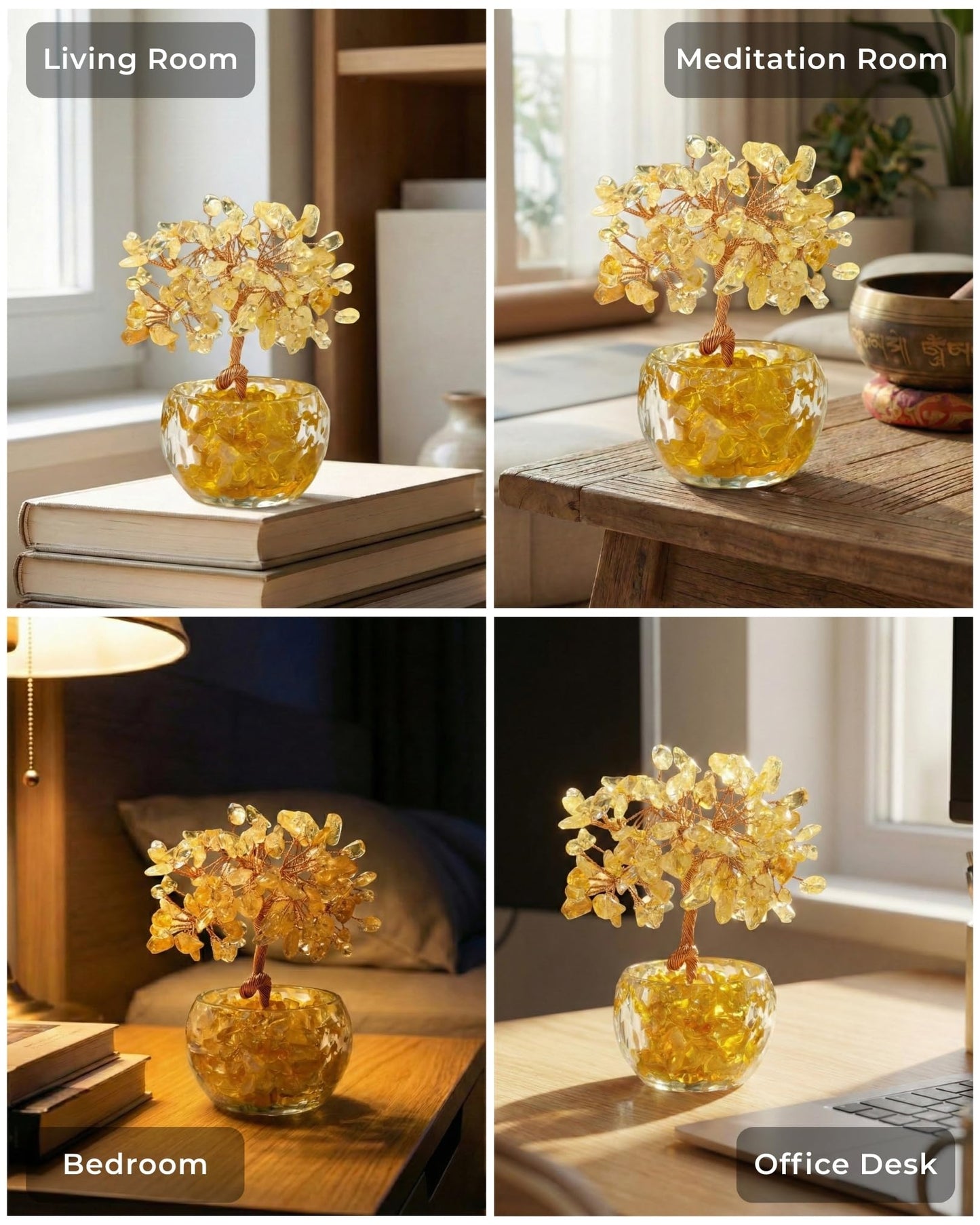 VELNORIX Citrine Crystal Tree of Life - Natural Gemstone Feng Shui Bonsai - Healing Crystals Decor for Home Office, Attract Wealth & Success - Spiritual Gifts for Men & Women (Yellow)
