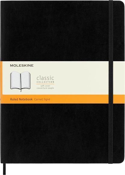 Moleskine Classic Notebook, Extra Large, Ruled, Black, Soft Cover (7.5 x 10)