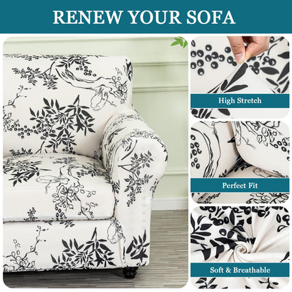FUANGUI 2 Piece Chair Covers Stretch Arm Covers Chair Couch Covers, Armchair Slipcover with Separate Chair Cushion Cover, Floral Washable Chair Protector for Living Room (Armchair, Ink Pattern)