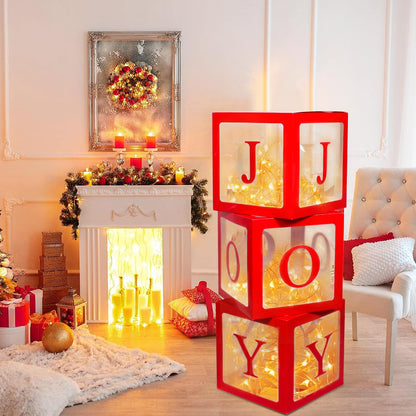 Christmas Decorations Large Red Transparent Light Box, Holiday Party Home Fireplace Decor