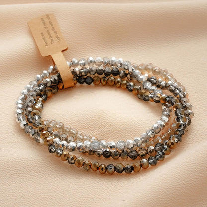 Lubrifico Boho Crystal Bracelet Set of 4pcs/set,4mm Beads Stackable Layering Stretch Bracelets for Women, Friendship Gifts（grey