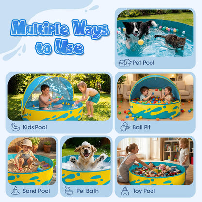 Peradix Paddling Pool for Kids and Pets, 48in Portable Baby Pool with Canopy Non Inflatable & UV Protection, Toddlers Ball Pit and Kiddie Splash Toys for Backyard Beach Tent Easy Pop Up Outdoor
