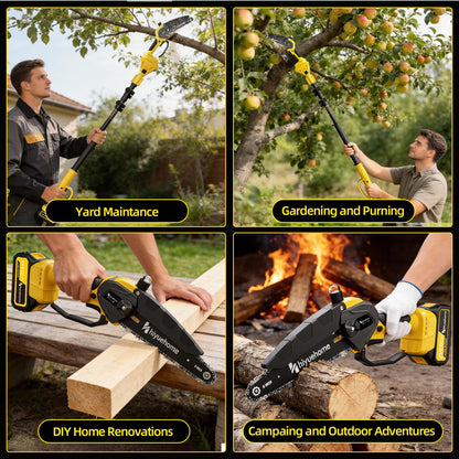 21V Cordless Pole Saw, 4-in-1 180° Rotatable Electric Tree Trimmer with 6/8 Inch Guide Bars,4000mAh Battery & Fast Charger, Telescopic Pole, Brushless Motor for Garden/Farm/Camping