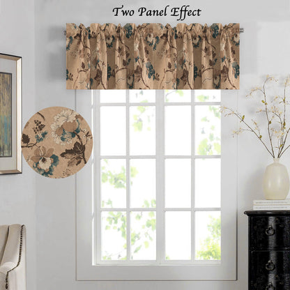 H.VERSAILTEX Blackout Curtain Valances for Kitchen Window/Living Room/Bathroom Privacy Added Rod Pocket Home Decoration Winow Valance, 52" W x 18" L, Floral in Brown and Blue