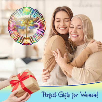 FLAGWIX Dragonfly Gifts for Women - 3D Stainless Steel Metal Wind Spinners 12 in - Dragonfly Wind Spinners Outdoor, Yard Garden Decor for Outside, Mothers Day Birthday Garden Gifts for Mom Grandma