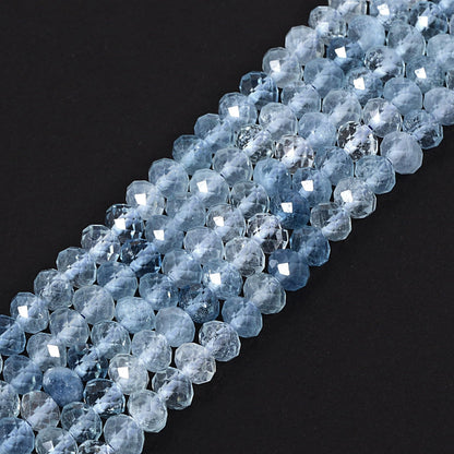 Aquamarine 6mm Gemstone Faceted Rondelle Loose Beads DIY Jewelry Making Beads 16 Inch