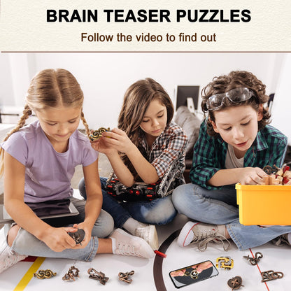 16 PCS Metal & Wooden Brain Teaser Puzzle Set – Challenging Logic & Ring Puzzles for Adults, Entertaining & Thoughtful Gift for Family and Loved Ones