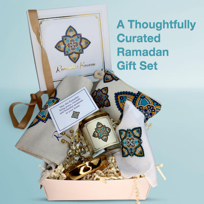 CharmLab Candle – Ramadan Kareem Gift Set, 5 Piece Islamic Home Box with 4.8 oz Scented Candle, Women’s Fabric Wallet Pouch & Decorative Dish, Ramadan & Eid Gift for Women