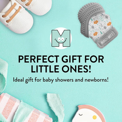 Malarkey Kids Patented Teething Mitten, Munch Mitt Baby Chew Toy - Protects Hands from Chewing & Saliva, Heals Aching Gums, Promotes Sound & Visual Stimulation for Babies - Grey Fox