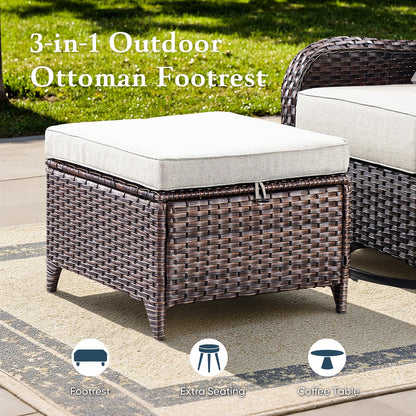 Belord Luxury 6" Thick Cushioned 10 Pieces Patio Furniture Set with Fire Pit Table, Wicker Outdoor Conversation Set with High Back Swivel Rocker Chairs for Deck Porch Yard and Poolside - Brown+Beige