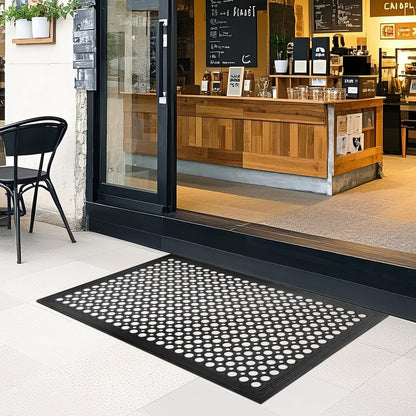 Outdoor Rubber Floor Mats Anti Fatigue Restaurant Kitchen Rubber Drainage Mat Durable No Slip Bar Floor Mats Used for Indoor Outside Wet Area 24" x 36" Black