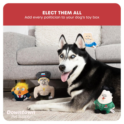 Downtown Pet Supply Supreme Leasher Political Dog Toy - Novelty Political Parody, Dog Chew Toy with Squeaker - Plush Design with Double Stitching