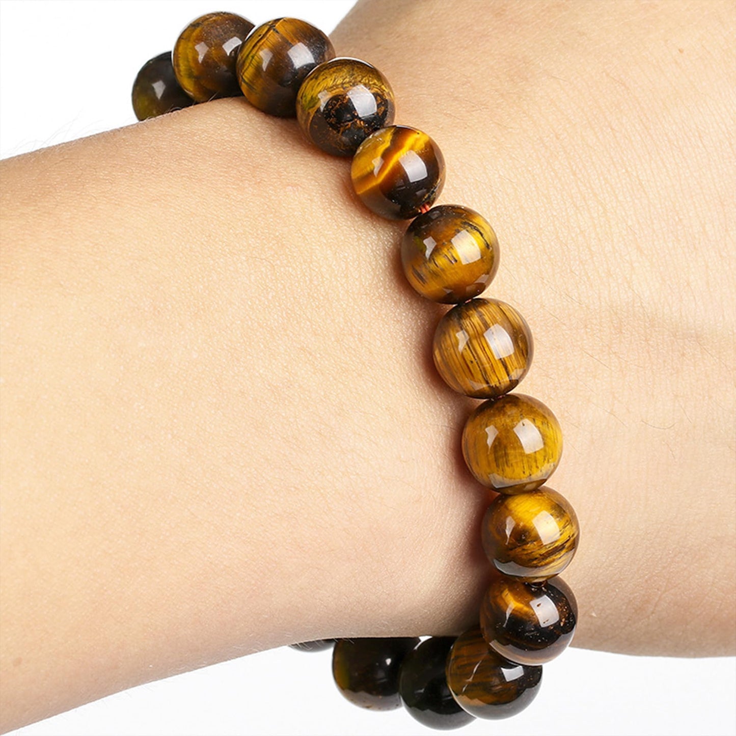 Cryhand Tigers Eye Protection Handmade Bracelet Best Present For Men Women Attract Wealth Chakra Feng Shui Stretchy Beaded Bracelets Lucky Friendship Bracelet (Tigers 2PCS)