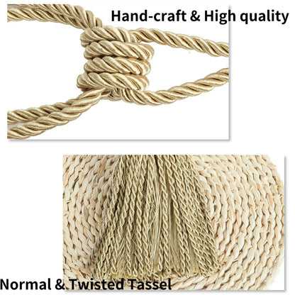 HedongHexi 2 Pack Gold Curtain Tassel Tibacks, Modern Rope Window Curtain Ties Backs for Draperies, Outdoor Elegant Decorative Curtain Holdbacks