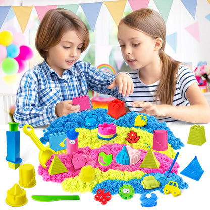 ESSENSON Sensory Bin - 52 PCS Play Sand Kit with 3lbs Magical Sand, Beach Toys Castle Molds Sand Molds, Sensory Toy Sandbox, Kids Gifts for Girls and Boys