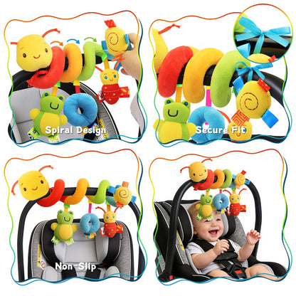 FPVERA Spiral Car Seat Toys - Baby Sensory Soft Plush Hanging Toys for 0-12 Months Stroller Crib Accessories, Essentials for Expecting Moms & Baby Shower Registry Gift