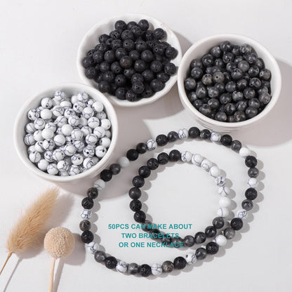 Risyfjew 50PCS 8mm Natural Howlite Beads Gemstone Round Loose Beads for Jewelry Making Chakra Crystal Stone Beads for Bracelets Necklace Earrings Making Supplies (50pcs/Strand)