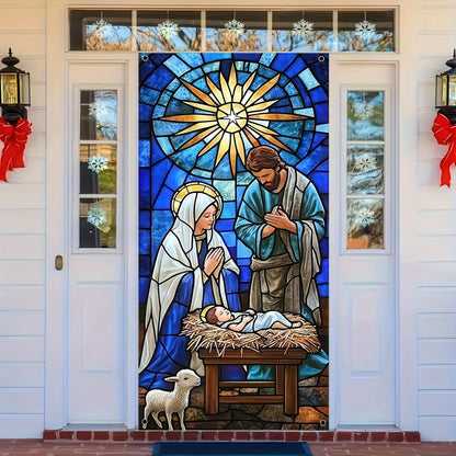 BlissYard Christmas Door Cover 71x35 Inch Nativity Scene Door Banner, Religious Christmas Decoration with Holy Family Design, Front Door Indoor Outdoor Holiday Party Photo Backdrop Hanging Cover