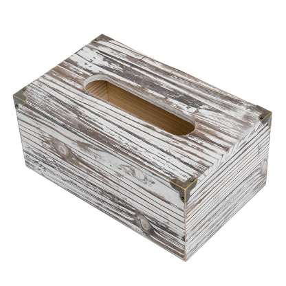 Liry Products Rustic Dark Brown Distressed Wood Facial Tissue Paper Box Metal Corner Brackets Hinge Lid Top Cover Holder Standard Size Rectangular Napkin Dispenser Bathroom Kitchen Bedroom