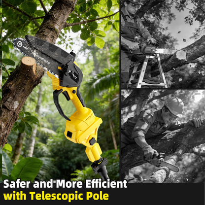21V Cordless Pole Saw, 4-in-1 180° Rotatable Electric Tree Trimmer with 6/8 Inch Guide Bars,4000mAh Battery & Fast Charger, Telescopic Pole, Brushless Motor for Garden/Farm/Camping