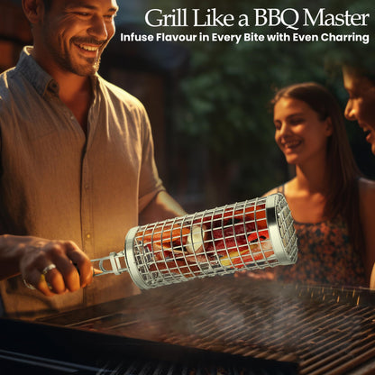 Grill Well 2.0 - Rolling Grill Basket (2 PCs) ideal as Birthday Gift for Dad who has Everything, BBQ Vegetables Grill Baskets, Outdoor Cooking Gadgets, Mens Gifts Ideas, BBQ Smoker Accessories & More