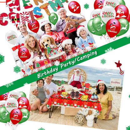 Sekeline Christmas Dinnerware Set Santa Claus Party Supplies Includes Plates Napkins Cups Knives Spoons Forks Tablecloth Balloons Banner Cupcake Toppers for Merry Christmas Party 156 Pieces