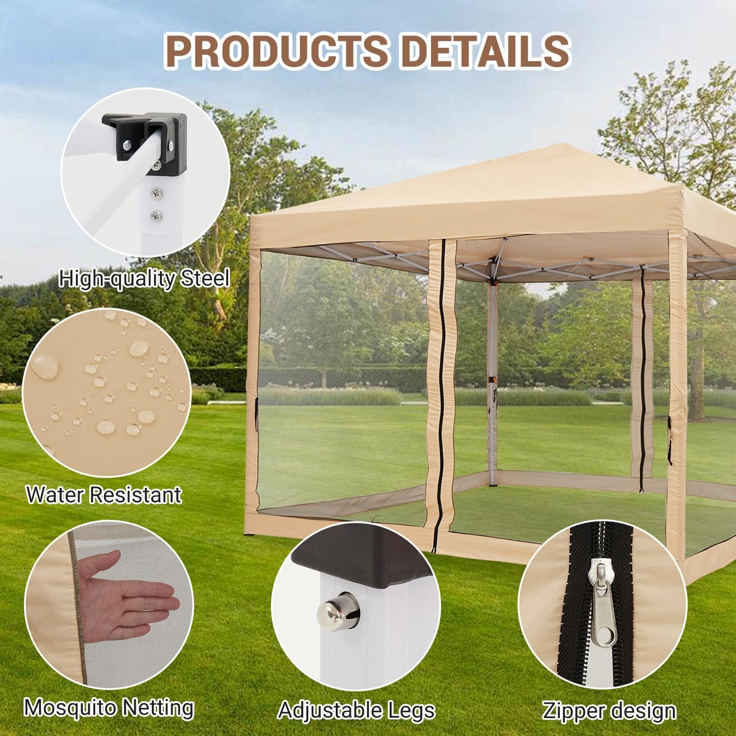GarveeHome Easy Setup Pop-Up Canopy Tent 10x10ft – Waterproof Outdoor Gazebo with Mesh Mosquito Netting, Removable Sidewalls, UV Protection, Portable Sun Shelter for Camping, Patio, Beach, Events –