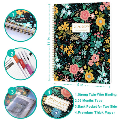 2026-2029 Monthly Planner/Calendar - 3 Year Planner 2026-2029 - July 2026 - June 2029, 9'' x 11'', 3 Year Calendar Planner 26-29, 36 Months, Colorful Tabs, Inner Pocket, Notes Pages, Great for School Work Home Long-Term Planning