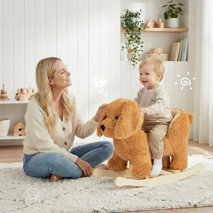 Baby Rocking Horse,Poodle Wooden Rocking Horse for Toddlers 1 Year Old Cute Dog Stuffed Plush Ride-on Toy Rocking Animal for Baby Boys and Girls Nursery/Child Christmas or Birthday Gift