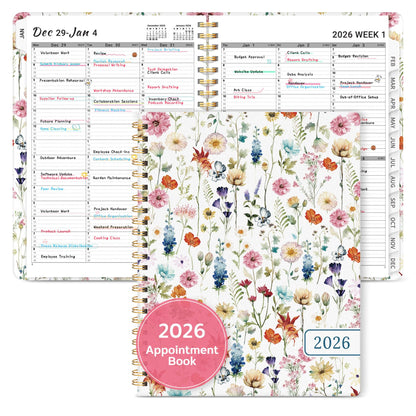 2026 Appointment Book Planner, Quarter-Hourly, Weekly & Monthly Appointment Planner (January 2026 - December 2026), 8.5"x11" Schedule Book with Flexible Cover & Tabs, Perfect for Office School Supplies - Wildflowers