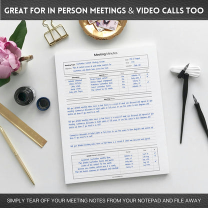 Templatables Meeting Minutes Note Taking Professional Notepad | Plan, Record and Track Actions, Agendas from all your Important Meetings Desk Pad | 50 Undated Tear Away Sheets A4 | Mono