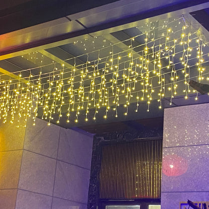 GTSYDING LED Icicle Lights, 13FT 72 LEDs 8 Modes Extendable Fairy Christmas Ceiling Dangling Hanging Twinkle Memory Short Curtain Lights for Party Decorations Outdoor Indoor (Warm White, 4M03)