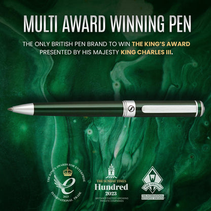 Scriveiner Green Ballpoint Pen - Stunning British Racing Green Luxury Pen, Chrome Finish, Schmidt Black Refill, Best Ball Pen Gift Set for Men & Women, Professional Executive Office, Nice Designer Pen