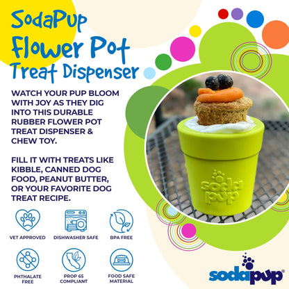 SodaPup Flower Pot – Durable Dog Treat Dispenser & Chew Toy Made in USA from Non-Toxic, Pet Safe, Food Safe Rubber Material for Mental Stimulation, Problem Chewing, Calming Nerves, & More