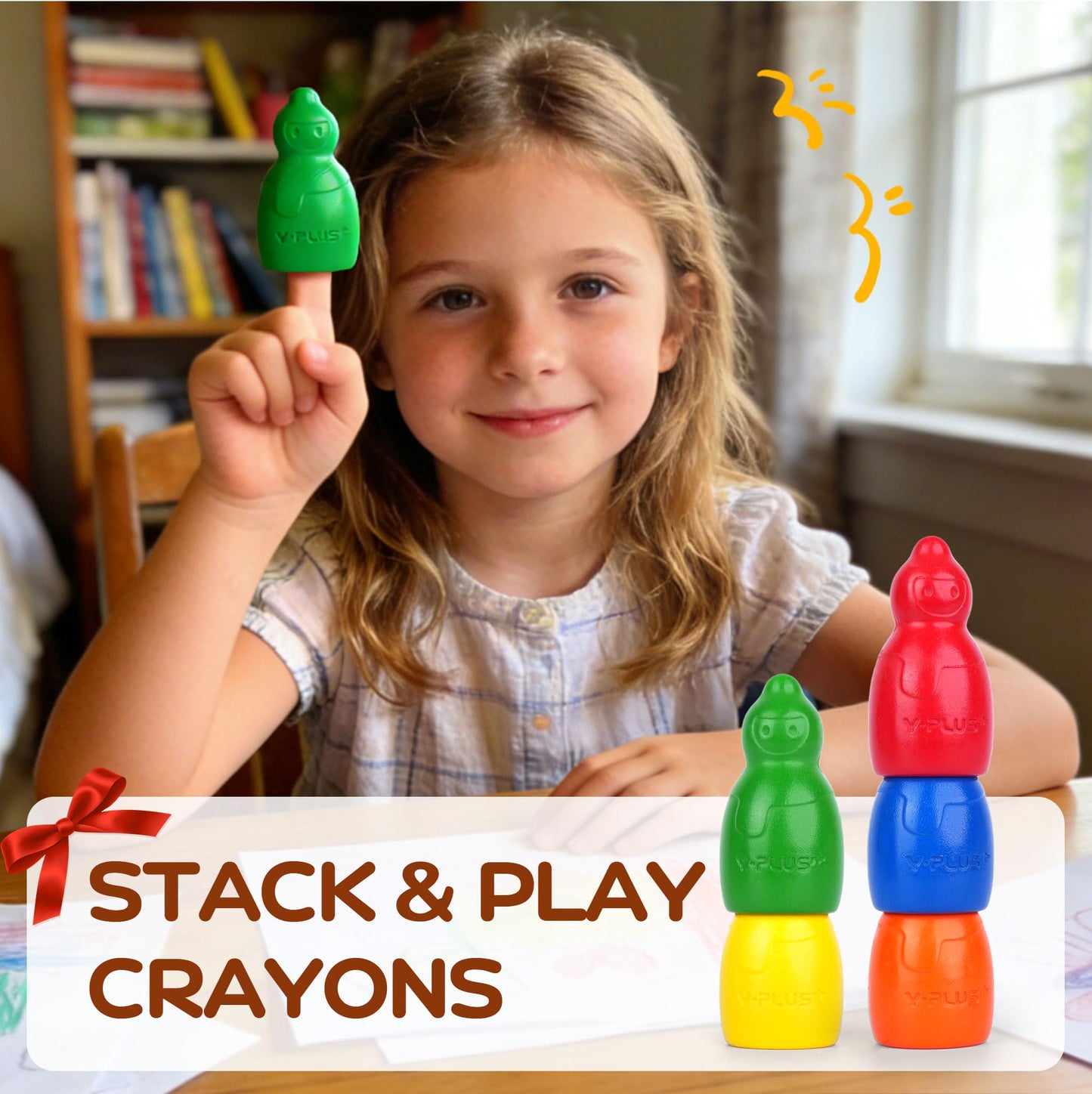 YPLUS Jumbo Crayons for Toddlers 1-3, 8 Colors Non-Toxic Washable Art Crayons for Kids, Easy-Grip Preschool Drawing Supplies for Kids Ages 1-4 (Ideal Gift)