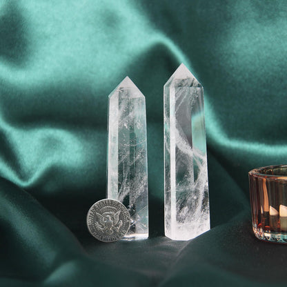 Orientrea Clear Quartz Crystal Wand-1 Pc 3.5"-3.9" Natural Clear Quartz Crystal Wands, Healing Crystal and Stones, Natural Stone Tower, Gift Box Packaging