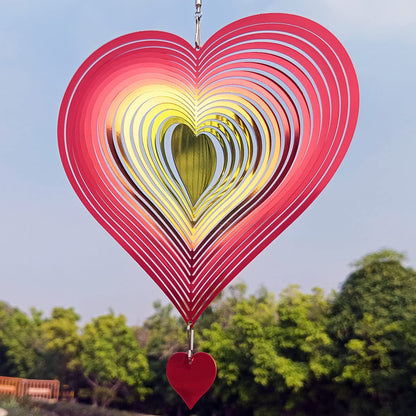 DJUAN Wind Spinner Red-Yellow Gradient Love Heart 3D Metal Hanging Wind Spinners Worth Gift Stainless Steel Yard Art Decorations Indoor/Outdoor Kinetic Wind Sculptures & Spinners