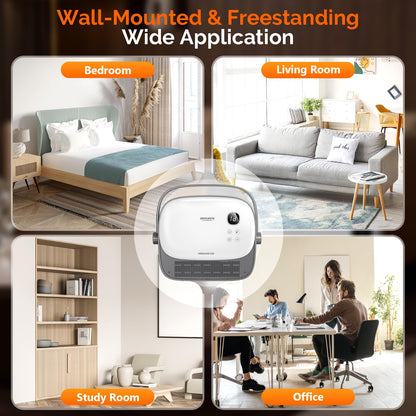 ROVSUN 1500W Wall Heater with Remote Control, Freestanding & Wall-Mounted Electric Space Heater with Portable Handle, 12H Timer, PTC Heating Elements, for Indoor Use, Bedroom, Office, Home, 1 Pack