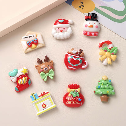 Christmas Resin Embellishments, 40 Pieces Assorted Styles Xmas Tree Santa Claus Snowman Gift Box Design Resin Flatbacks for DIY Crafting, Phone Case,Scrapbooking (Red)