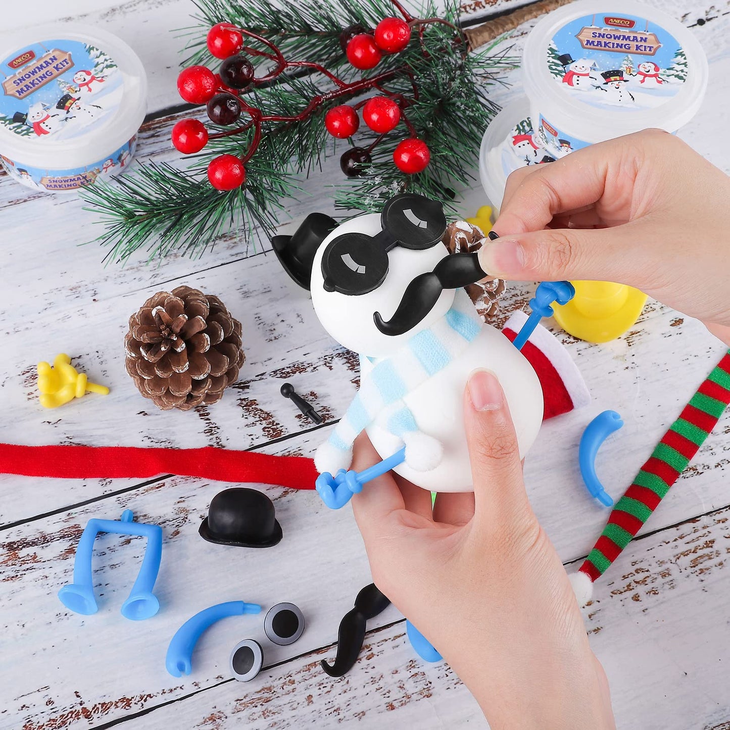 Aneco 12 Pack Christmas Build Snowman Modeling Clay Christmas DIY Craft Kit Air Dry Snowman Decorating Kit Winter Snowman Gift Toys for Christmas Holiday Decorations