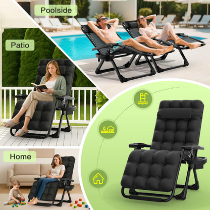 Suteck Zero Gravity Chair, Reclining Camping Lounge Chair w/Removable Cushion, Upgraded Lock and Cup Holder, Reclining Patio Chairs Folding Recliner for Indoor and Outdoor