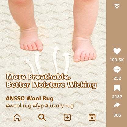 ANSSO 5x7 Wool Rugs for Living Room,80% Merino Wool and 20% Cotton Soft Tufted Area Rug with Cotton Non-Slip Backing,Large Area Rug for Bedroom Bedroom, Dining and Home Office (Cream)