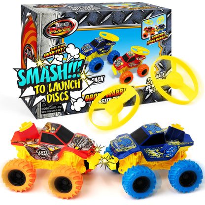 Team Power Monster Truck Toys Drone Warrior, Disc-Launching 2-Pack 5.2" Battle Trucks with Pull-Back Motors, Age 3, 4-7 and Above for Boys & Girls [Amazon Exclusive]
