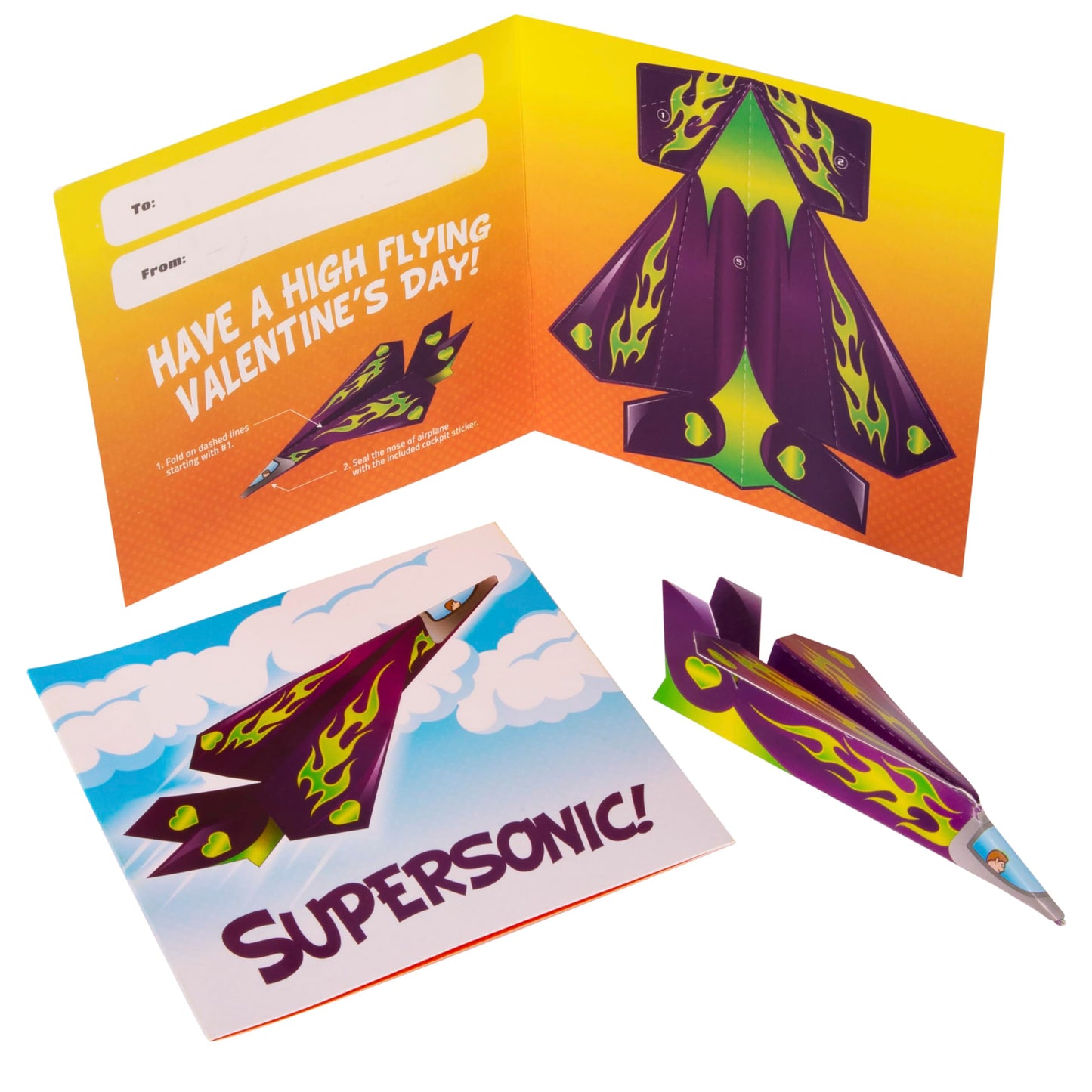 Kangaroo 28 Pack Flying Paper Airplanes Valentines Day Cards for Boy & Girl with Envelopes & Stickers - Valentines Day Cards for Kids School - Valentine Bulk Party Favors Classroom Gift