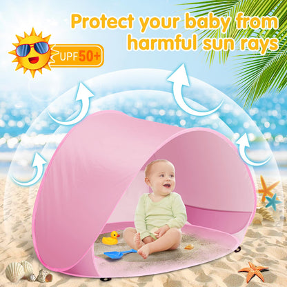 Baby Beach Tent with Pool, Pop Up Sun Shelter UPF 50+ UV Protection for Infant Toddlers, Portable Shade Tent with Carry Bag for Beach Outdoor Travel
